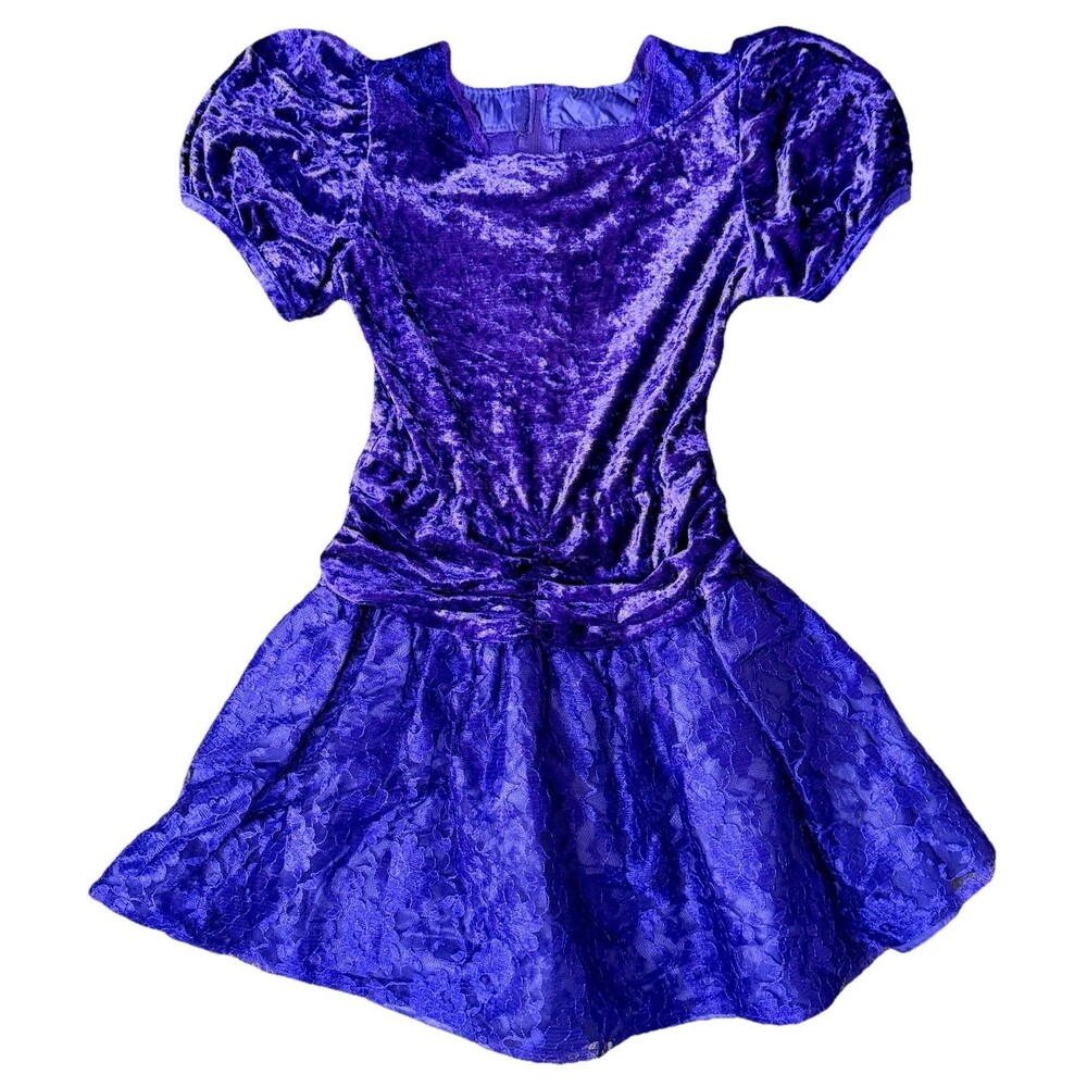 Joni Girl Size 7 Purple Velvet Lace Overlay Party Dress Special Occasion
